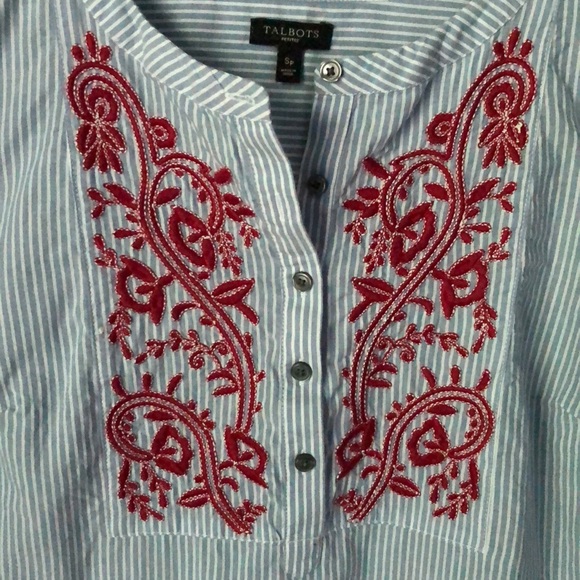 Talbots 3/4 sleeve embellished top sz small petite - Picture 2 of 4